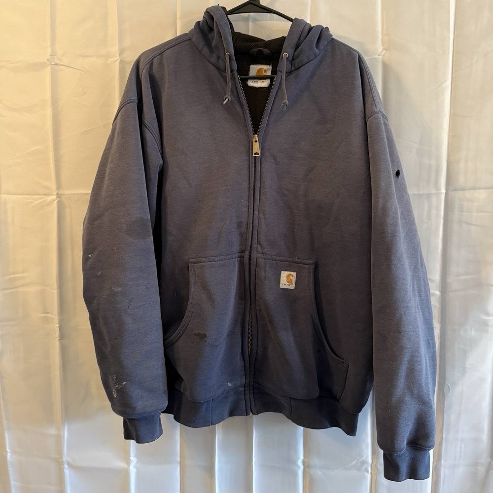 Vintage Carhartt K185 DKB Full Zip Distressed Faded Hoodie Sweatshirt Mens XL